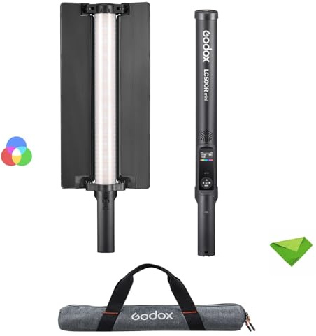 Godox LC500R Mini 20W RGB Varinha de Luz LED portátil CCT 2500K-8500K 15 efeitos FX, CRI≥95 TLCI≥96, bastão de Luz regulável 0-100% Para filmagem, entrevista COM barndoor