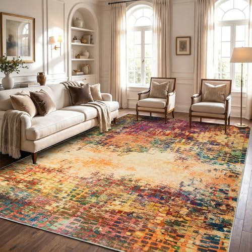 Hafaa Washable Rugs Living Room Small 60x110 cm – Soft Short Pile Area Rugs For Bedroom, Kitchen Carpet Non Slip Bedside Rug Traditional Multicolored Design Vintage Boho Cashmere Rug, Vibrant