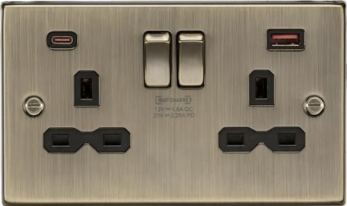 13A 2G DP Switched Socket with Dual USB A+C [45W FASTCHARGE] - Antique Brass
