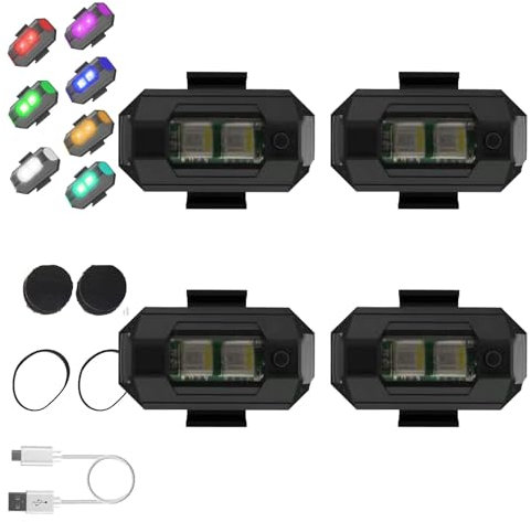 Donubiiu LED Anti-Collision Lights (No Controller),7 Colors High Brightness LED Strobe Drone Lights,Anti Collision Lights for Car,High Brightness Wireless LED Strobe Light (4pcs)
