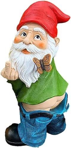 RZXBB Gartenzwerg Mittelfinger,Gartenzwerge für Außen,Gartenfigur Lustig,Gartenzwerg Statue für Außen,Dekoration für Die Terasse, Deko für Den Balkon (B)