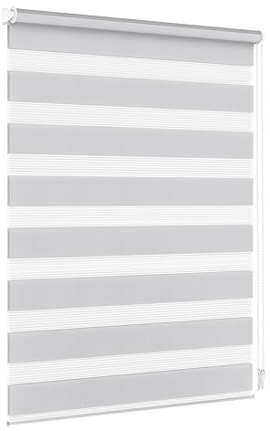 Jalousiescout Doppelrollo Klemmfix ohne Bohren & mit Bohren, 100x230cm Hellgrau Rollo Fensterrollo lichtdurchlässig & verdunkelnd,Sonnenschutzrollo Zebrarollo für Fenster & Türen