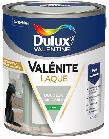 Dulux Valentine Peinture Laque Valénite Intérieur et Extérieur Multi-supports - Finition parfaite et lisse, Formule Haute Résistance - Satin Douceur de l'Aube 2 L