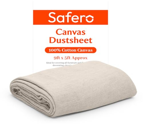 Heavy Duty Canvas Dust Sheets for Decorating & Painting Sized 9 feet x 5 feet Heavy Weight Drop Cloth Paint Cover Sheets for Furniture, Floor, Staircase, Corridors, Reusable & Washable