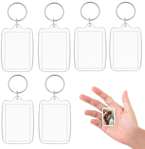 ZELHYEUU Lot de 6 porte-clés photo, porte-clés en acrylique, porte-clés image porte-clés, insert photo, trousseau de clés vierge, transparent, 48 X 33 X5 mm