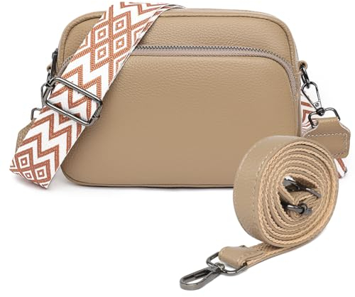TIAASTAP Handtasche Damen Umhängetasche Echtes Leder Crossbody Bag Damen Handytasche zum Umhängen, Umhängetasche Damen Klein Moderne Taschen mit Breitem Schultergurt u 3 fächern
