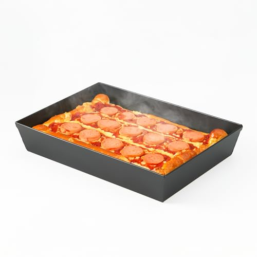 Blue Steel Detroit Pizza Pan 14x10 (Non-Stick&BPA Free) Heat-Resistant Up to 800°F, Pre-Seasoned Carbon Steel Detroit Pizza Pan, Deep Dish Pizza Authentic Steel Pan Five Years Free Replacement