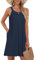 AUSELILY Women's Beach Cover Up Tank Dress Casual Vacation Short Summer Halter Dresses with Pockets Navy Blue M