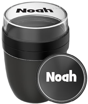 Mepal Müslibecher To Go mit Namen - Personalisierte Joghurtbecher - Lunchpot Ellipse Mini - To Go Becher - Geeignet für Gefrierschrank, Mikrowelle & Spülmaschine - 300 ml + 120 ml - Nordic Black