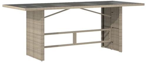 vidaXL Gartentisch, Beistelltisch mit Stahlrahmen, Balkontisch Tisch mit Glasplatte, Esstisch Gartenmöbel Terrasse, Hellgrau Poly Rattan