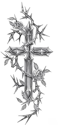 Tatouage croix avec épines tatouage religieux temporaire tatouage épines de rose faux tatouages croisés XQB886
