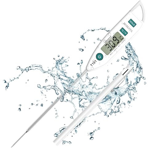 BOMATA Wasserdichtes IPX7 Thermometer, geeignet für Wasser, Flüssigkeiten,Kerzen und Kochen.Sofort ablesbares Lebensmittelthermometer mit langer Sonde,geeignet für Kochen,Fleisch,Grillen!T101 weiß…