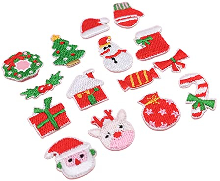 15 Stück bestickte Aufnäher zum Aufbügeln mit Schneemann, Applikation für Festival, Party, Stoff, Hut, Dekoration, bestickte Aufnäher für Kleidung, Jeans, Weihnachten, zum Aufbügeln oder Aufnähen