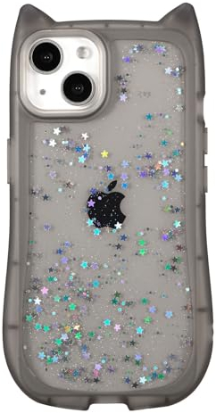 ZCDAYE Hülle für iPhone 13/14, Süße 3D Katzenohren mit Stern Paillette, TPU Stabile Schutzhülle Case Handytasche für iPhone 13/14, Schwarz