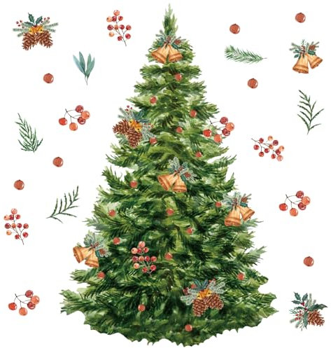 TOARTI Weihnachten Fenster Wandtattoo Weihnachtsbaum Große Wandaufkleber Baum Aquarell Fensteraufkleber Stechpalme Kranz Mistelzweig Schaufenster Glas Tür Party Weihnachtsdeko
