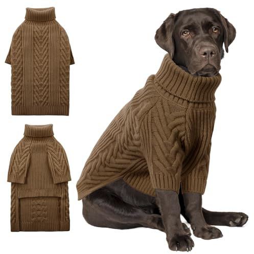 ASENKU XXL-Hundepullover, Hundepullover für extra große Hunde, Haustier-Sweatshirt, Bekleidung, Rollkragenpullover, Winter-Hunde-Outfits für Pitbull, Labrador Retriever (Kaffee, Größe 2XL)