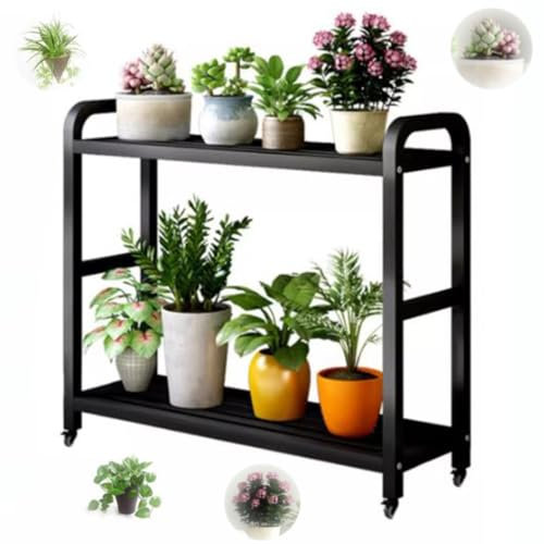 KADEUX 2-stufig Pflanzenständer, Modern Blumenbank Pflanzenregal, Blumenetagere Aus Metall, Blumentopf Ablageregal Für Innen Außen, Mit 2 Ablagen(Black,31in/80cm)