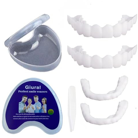 Giural 2 Paare Zähne Veneers Zahnspange Extra Dünn Comfort Fit Instant Perfekte Smile Zähne Sicherer Provisorischer Zahnersatz Ober Und Unterkiefer Sofortig Furniere Prothesen Zähne Für Schöne Smile