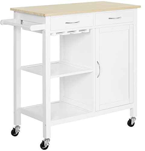 HOMCOM Servierwagen Küchenwagen Rollwagen Küchentrolley mit Schrank Schublade Holz weiß 89 x 40 x 84 cm