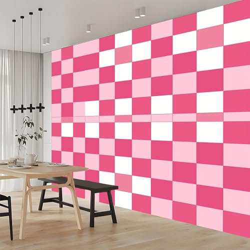 Fototapete 3D Geometrisch Kariertes Rosa 300x210 cm Vlies Tapeten Wandtapete Moderne Wanddeko Design Wand Dekoration Wohnzimmer Schlafzimmer