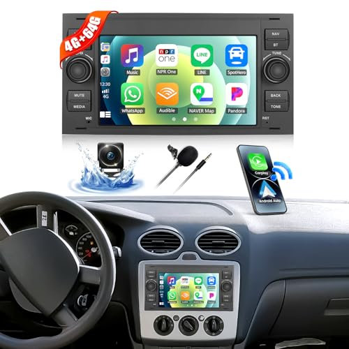 CAMECHO 4+64GB Android 13 Car Stereo for Ford Fiesta Transit Connect Focus Kuga Mondeo with Wireless CarPlay Android Auto 7 Car Radio with 16EQ Bluetooth 5.0 GPS WiFi Mirror Link FM RDS Rear Camera