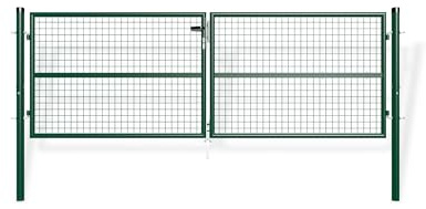 Casanoov Portail Grillagé Battant 2 Vantaux 300 x 100 cm Acier Galvanisé Vert RAL 6005 Maille 50 x 50 mm Fil 4 mm Structure Renforcée Idéal Jardin et Terrain Résidentiel