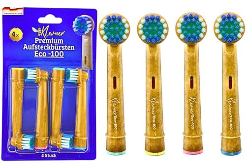 Klevner Eco-100 Unikate Premium Aufsteckbürsten Für Elektrische Zahnbürste - Oral B Aufsteckbürsten - nachhaltige Materialien - 4er Set Für Oral B Zahnbürste Elektrische - Familienset