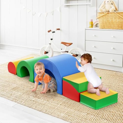 Wisbecost Softbausteine,Schaumstoff bausteine Kinder,Schaumstoff Klettergerüste für Kleinkinder,Indoor Kletter und Krabbelspielset (5 Stück - bunt)