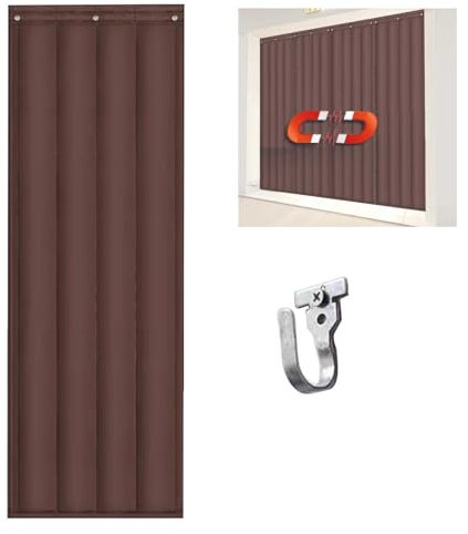 Magnetic Thermal Insulated Door Curtain, Thicker Layered Fabric Doorway Curtains, Oxford Fabric Thermal Door Curtain, Temporary Door Insulation Cover Keep Warm Winter and Cool Summer(Brown,80*220cm/31