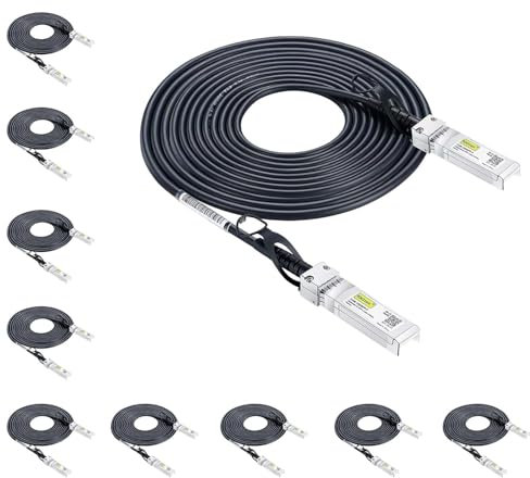 10Gtek [10 Pack SFP+ DAC Twinax Cable 5-Meter(16.5ft) - 10GBASE-CU Passive Direct Attach Copper SFP Cable for Cisco SFP-H10GB-CU5M, TP-Link, Netgear, D-Link, Zyxel, Mikrotik and More