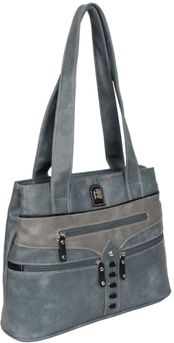 EAAKIE Damen Tasche, Schultertasche, Handtasche, Umhängetasche mit Leder Optik und vielen Fächern (HELLBLAU)