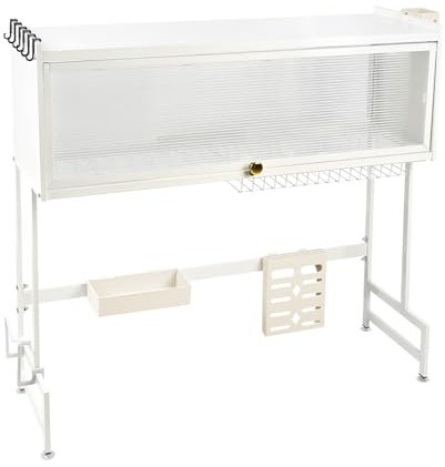 HUOLE Escurreplatos Acero Inoxidable, Escurreplatos Acero Inoxidable con Drenaje Automático, Escurridor de Platos Grande de 3 Niveles con Portavasos y Porta Utensilios, 85 * 30 * 78cm-Blanco