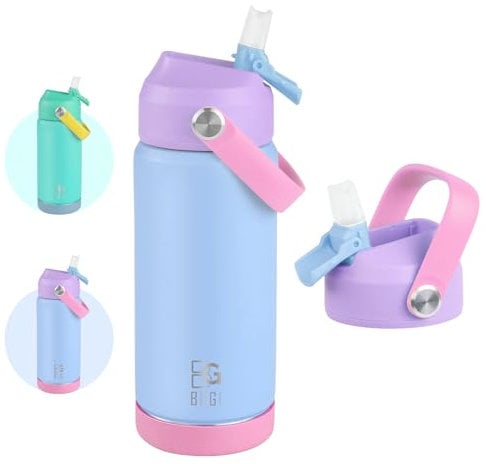 BOGI Kids Metal Water Bottle with Straw, 550ml Kid Stainless Steel Insulated Water Bottle for School Leak Proof for Boys Girls Toddlers Children Keep Drinks 12h Hot & 24h Cold | Color