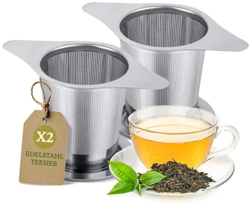 Special Leaves Teesieb für Losen Tee - 2 Stück - Hochwertiger Edelstahl Teefilter mit Griff und Tropfschale - Feines Sieb für Tassen und Kannen - Saubere Zubereitung und Optimale Filtration