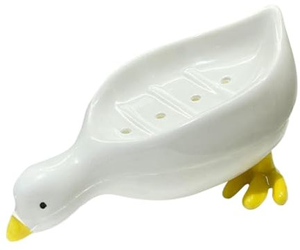 Seifenschale für die Dusche – niedliche weiße Ente selbstentleerende Seife | Seifenhalter Waschbecken Badezimmer | Niedliche weiße Ente selbstentleerender Seifenhalter | für Badezimmer, Toilette und