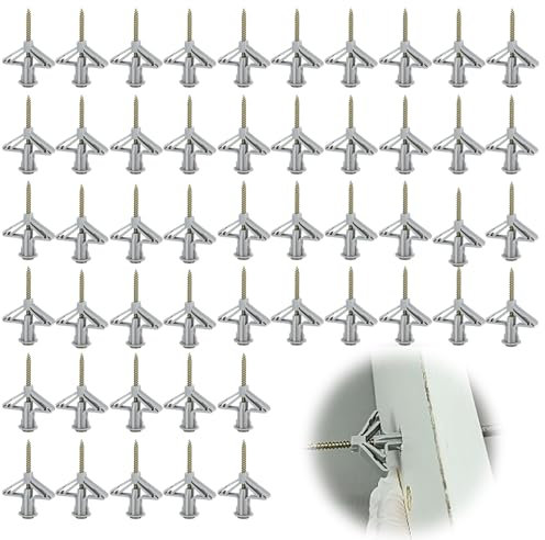 50 Piezas Tacos Pladur, Fijaciones para Placas de Yeso con Tornillos, Tacos Huecos Butterfly, Tacos de Expansión Metálicos para Fijación sobre Piedra Ladrillo Hormigón Yeso