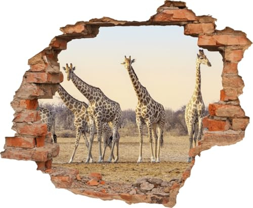 DesFoli Wandtattoo Giraffen Afrika - verschiedene Rahmentypen DW000128 Farbe Roter Stein Quadratisch, Größe 121 cm x 100 cm