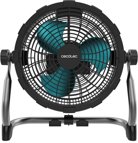 Cecotec Ventilador de suelo Industrial Proindustry Portable. 12000Mah, Diámetro 25,4 cm, 9 Velocidades, Batería Potente, Diseño Robusto, Inclinación Ajustable, Rejilla De Protección, Fácil Transporte