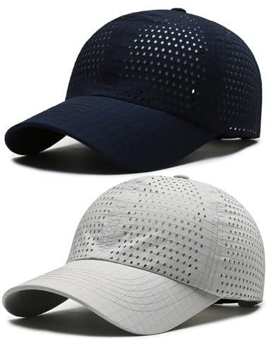 AYPOW 2 Packs Gorra de BéIsbol de Transpirable para Hombre, Gorra Running de Secado Rápido Malla, Gorro de Protección Solar Sombreros de Verano Viseras Plegable Ajustable Ligera al Aire Libre