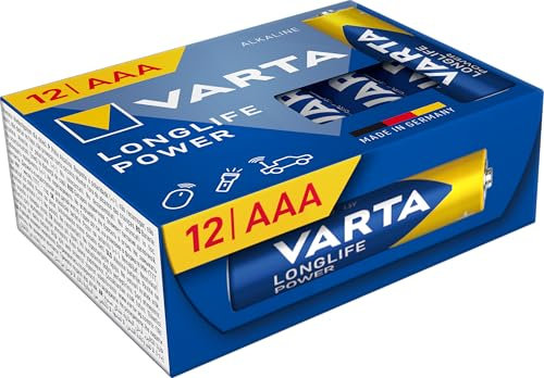 VARTA Piles AAA, lot de 12, Longlife Power, Alcalines, 1,5V, Cube, emballage recyclé à 90%, adaptées aux jouets, souris sans fil, lampes de poche, Made in Germany