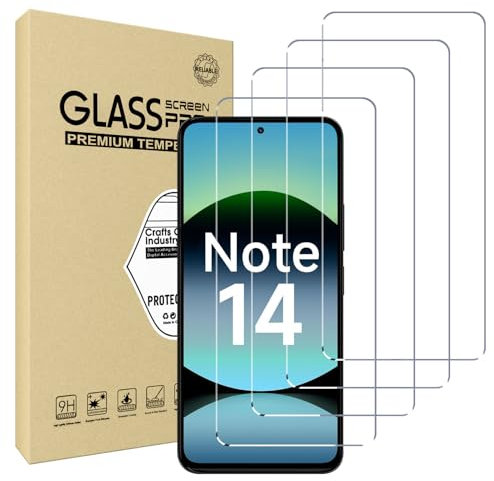 NEWSONA [Pack de 4 Protectores de Cristal Templado para Xiaomi Redmi Note 14 4G | Película Protectora Alta Transparencia, [Antiarañazos], [Sin Burbujas], [Instalación Fácil], Vidrio 9H Resistente
