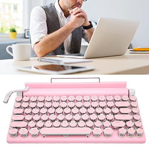 SustVita Electric Schreibmaschine Vintage, 83 Mechanische Tastatur für mechanische Spiele mit Buttonsteuerung, Retro -Rundtasten für Android für 10 für für OS X -Laptop (Rosa)