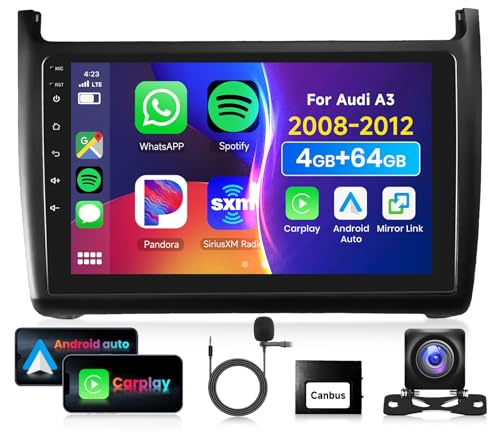 4G 64G VECHTEL 9 Bluetooth-Autoradio für VW Polo 2011-2016 Carplay Android Auto Wireless,DSP EQ,1280 * 720,WiFi GPS Navi,Mirror Link,RDS/FM Radio 2 Din mit AHD Rückfahrkamera