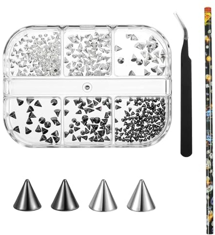 6 Raster/Box Metall Nail Charms Spikes, Punk Gothic Nagelkunst-Ohrstecker, Mini Kegel Spikes Nagelschmuck, 3d Glitzersteine Nail, Legierung Nagelanhänger Rhinestones Nageldesign Zubehör