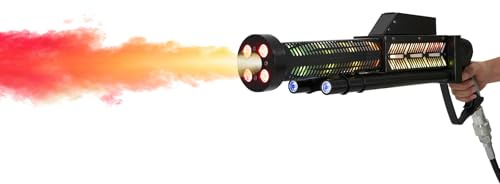 Akku Gassäulenpistole, Handheld Fog Machine Gun 4 Farben LED CO2 Jet Machine Stage Smoke Machine with 10ft Gas Hose for DJ Effect/Disco/Concert/Halloween Party
