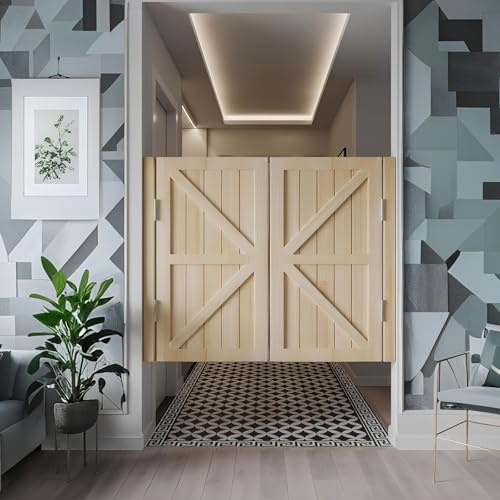 Pendeltür Holz Saloontür Innen Schwingtür W 70-150cm 2 Türen Für Bar Garten Und Wohnräume(Natürliche,W:135 x H:90cm)