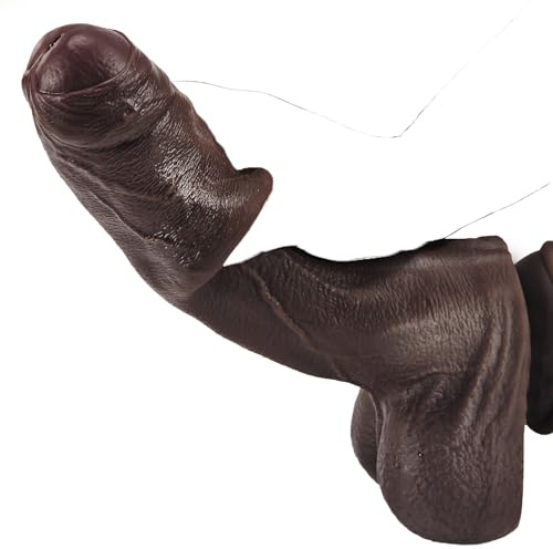10'' Big Black Dildo with Sliding Skin, Realistic Uncut Foreskin BBC Dildo