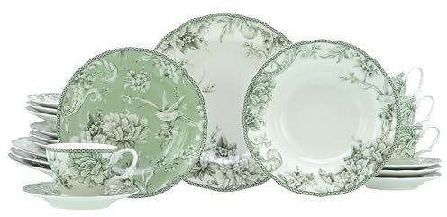 CreaTable, 24775 Série Adelaide Service de table 20 pièces pour 4 personnes, en porcelaine, passe au lave-vaisselle et au micro-ondes, production de qualité