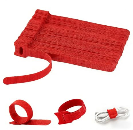 AropaeenGlowry 100-Pack 15cm Reusable Hook & Loop Cable Ties - 12mm Wide Adjustable Cord Organizers (Red)