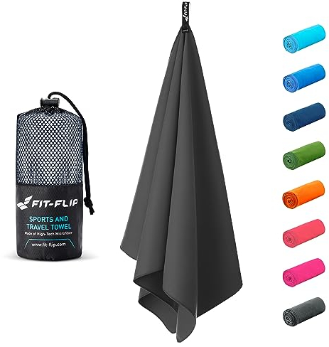 Fit-Flip Microfaser Handtücher - kompakt und leicht - Mikrofaser Handtuch schnelltrocknend - als Reisehandtuch, Sporthandtuch, Strandtuch - Badetuch groß (1x 180x90cm, Cool Grey)